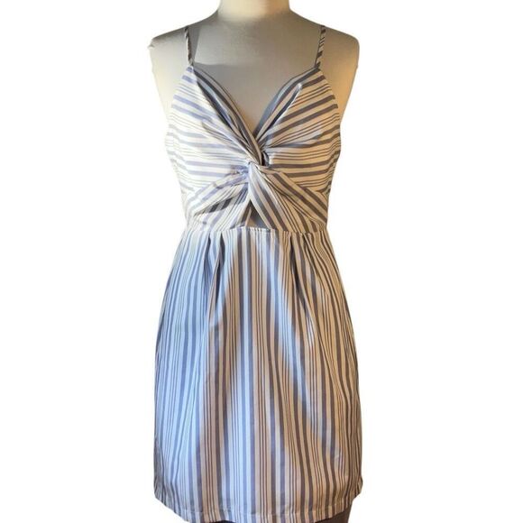 She + Sky Twist Front Mini Sundress, Large. Blue and White Striped. Summer!! - Picture 1 of 11